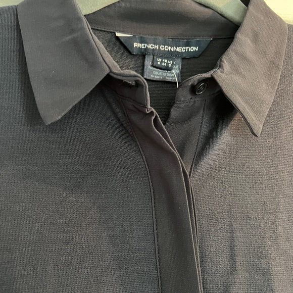 FRENCH CONNECTION Navy Shirt Dress with chiffon drawstring SZ 2 - Picture 5 of 11